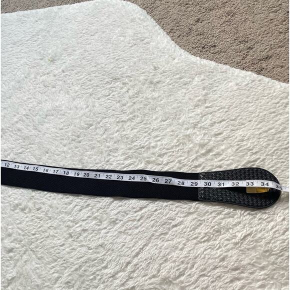 Black Chunky Gold Metal Buckle Woven Stretch Belt Statement Waist Cincher M/L - Picture 5 of 9